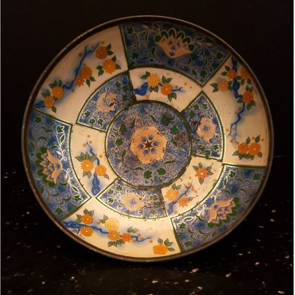 Canton Compote Metal Tin Pedestal Bowl Baret Ware England 1954 Vintage (AS IS) - Picture 4 of 13